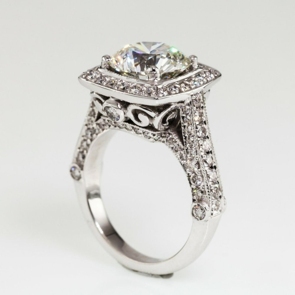 3.05 carat Round Brilliant Diamond 14k White Gold Engagement Ring GIA Certified - Picture 6 of 9